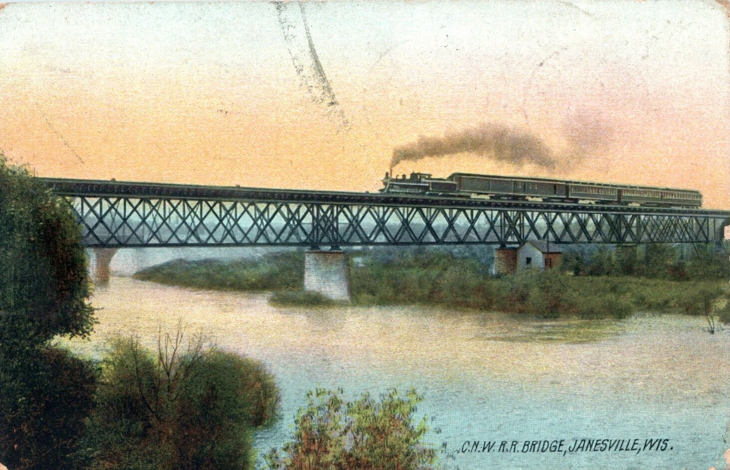 Historic postcard, showing bridge in double track (1907-present) configuration